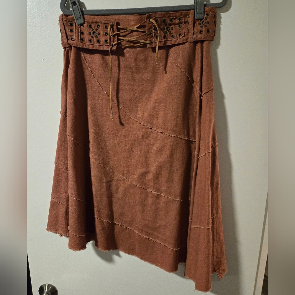 Ashley By 26 International Brown Smocked A-Line Mini Skirt